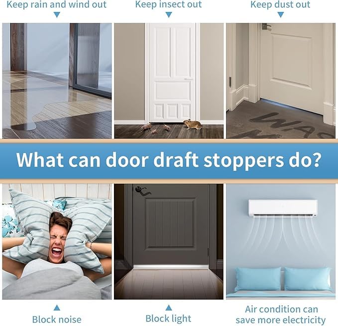 Hojoy 2 Pack Under Door Draft Stopper  Adjustable Door Sweep Anti-Collision Strong Adhesive Weather Stripping Tape Soundproof Draught Stoppers 2"" W x 39"" L  Black - Image 5